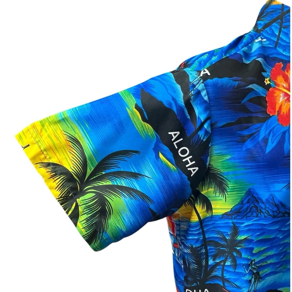 La Leela Shirt Small Blue Multicolor Hawaiian Palm Tree Miami Tropical Aloha - Picture 4 of 10